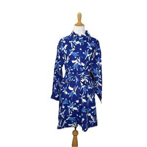 Scoop Blue White Balloon Sleeve Poplin Shirtdress Belted Pockets size Small NWT
